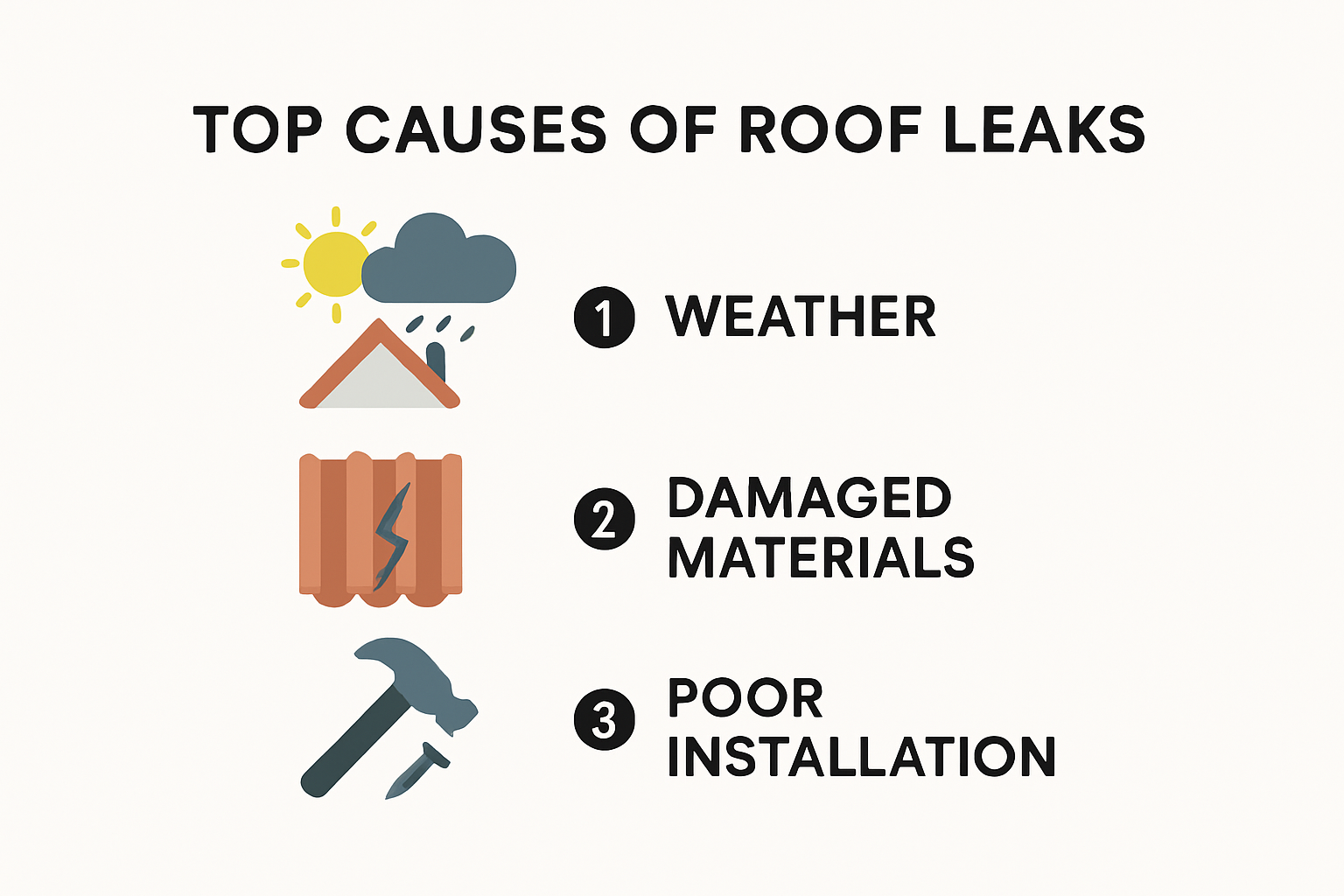 Top causes of roof leaks illustrated infographic