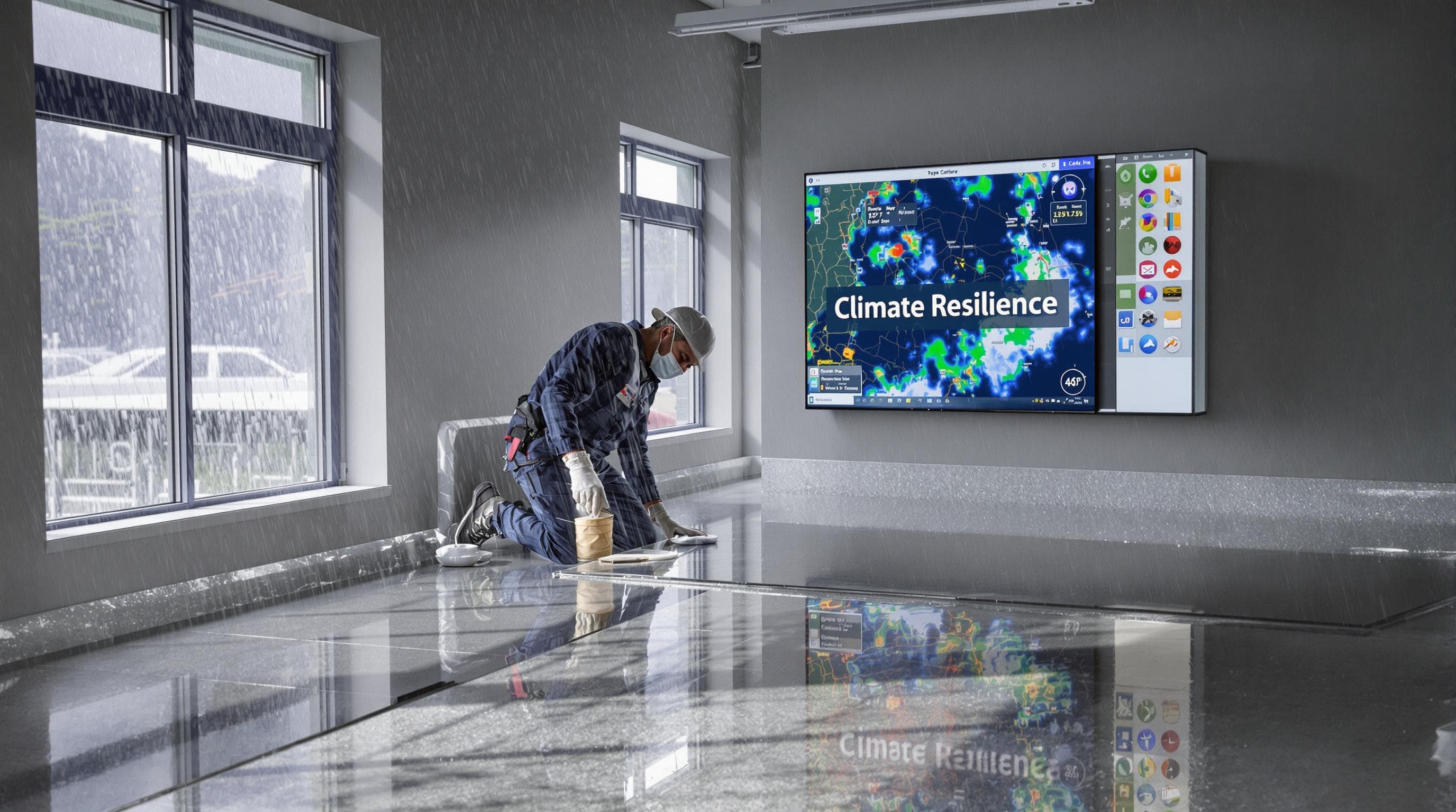 Expert applies roof waterproofing in Cape Town during rainy weather