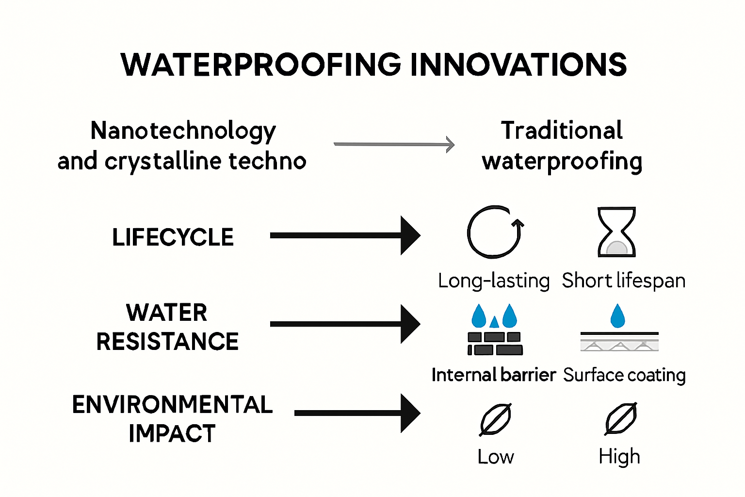 Infographic comparing traditional and nanotech waterproofing methods