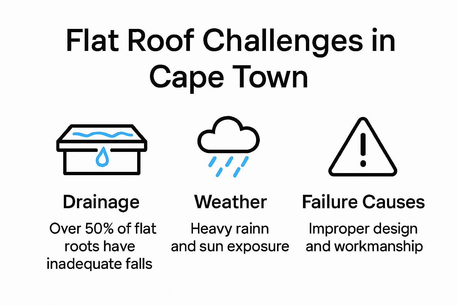 Infographic summarizing flat roof challenges in Cape Town