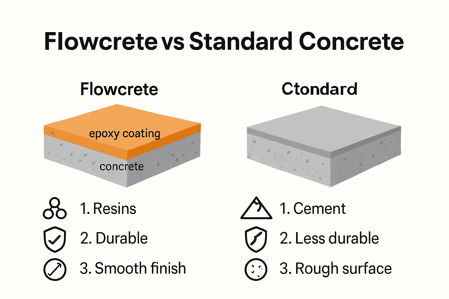 Infographic comparing Flowcrete and regular concrete composition