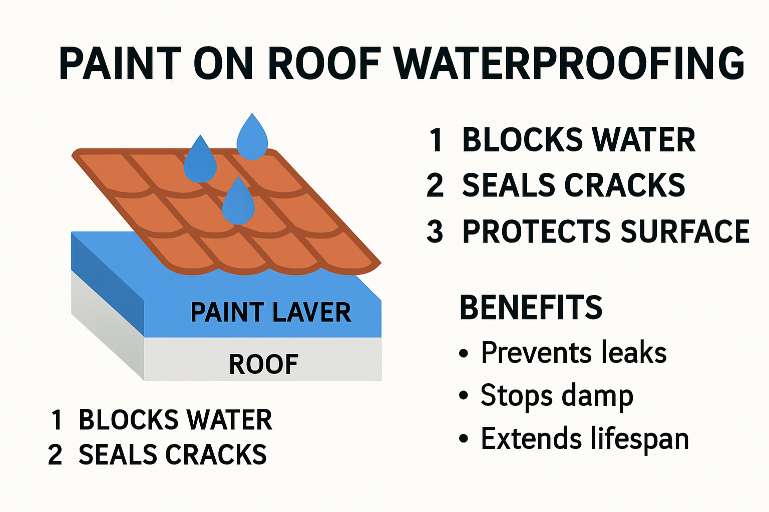 Diagram showing how paint on roof waterproofing protects roofs