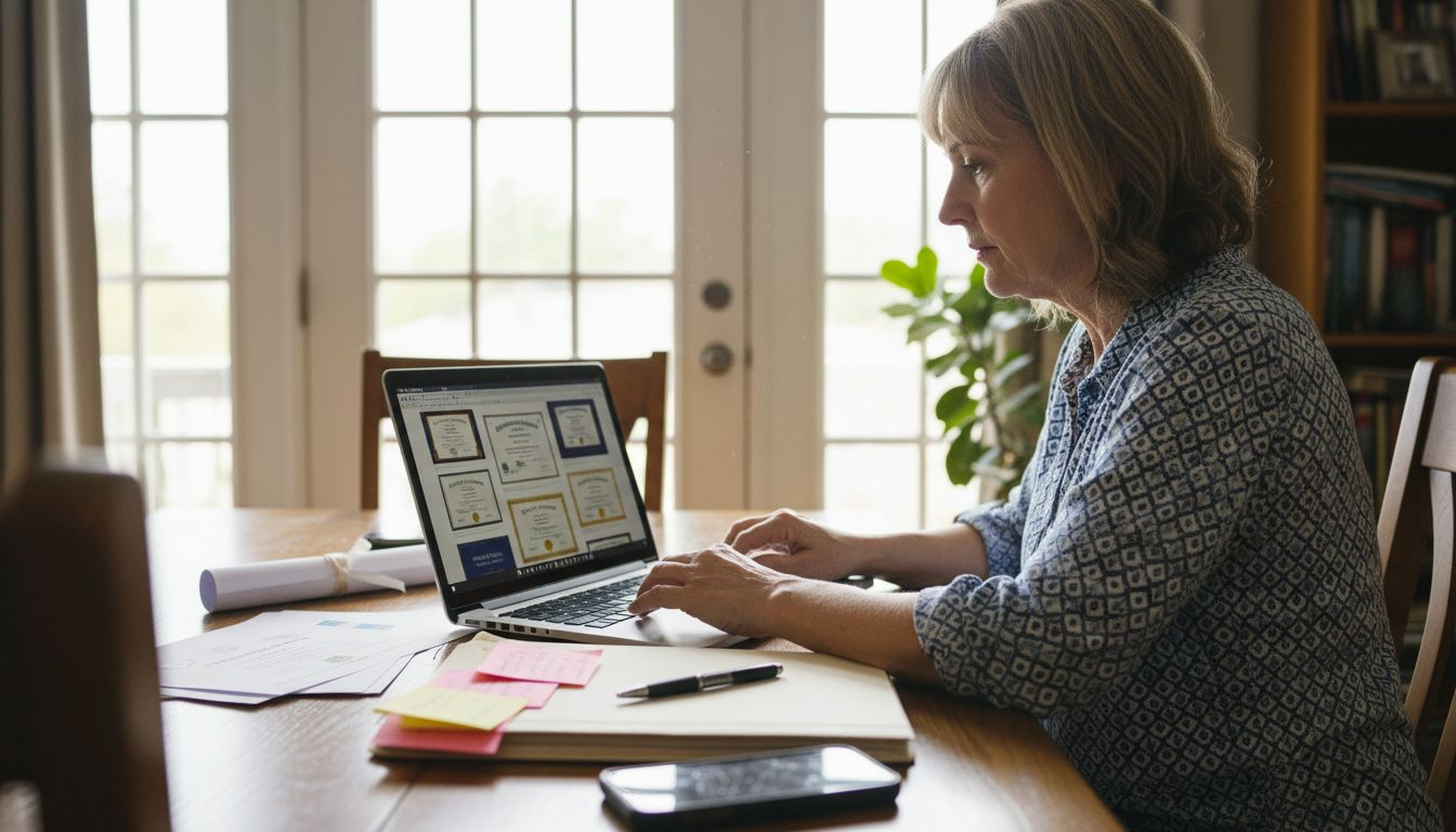 Woman choosing between diploma sample styles
