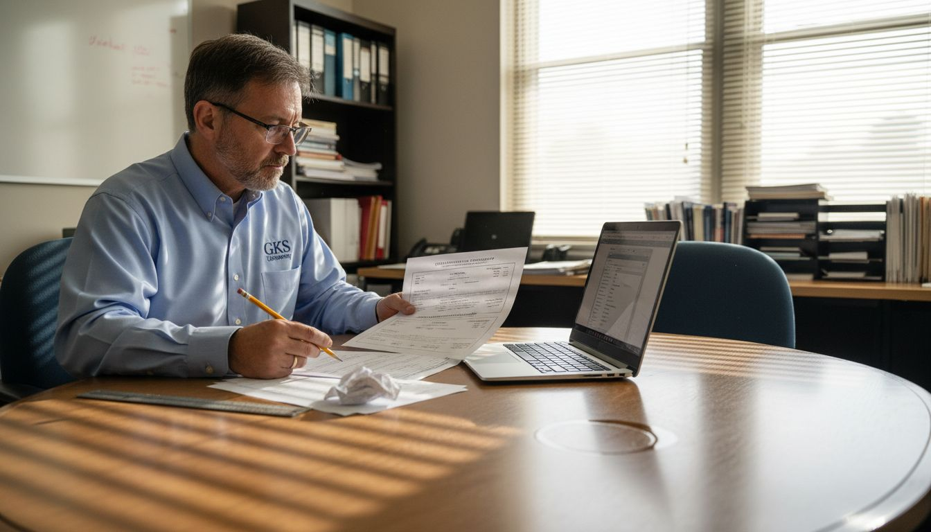 Man customizing transcript templates at office table