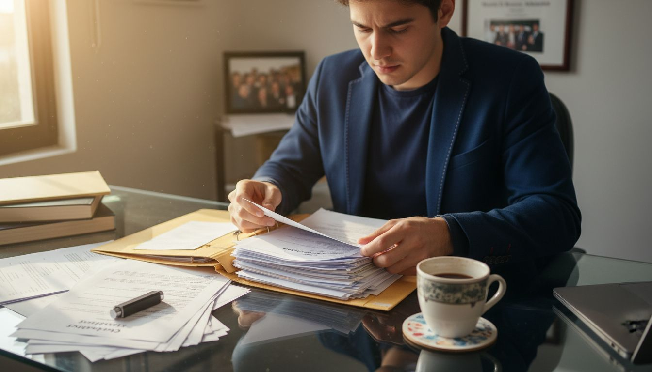 Professional reviewing diplomas for job application