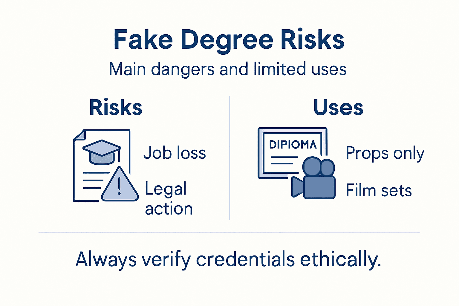 Infographic showing fake degree risks and uses