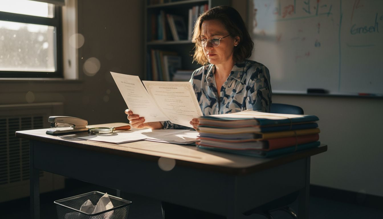Educator checking GED diploma authenticity