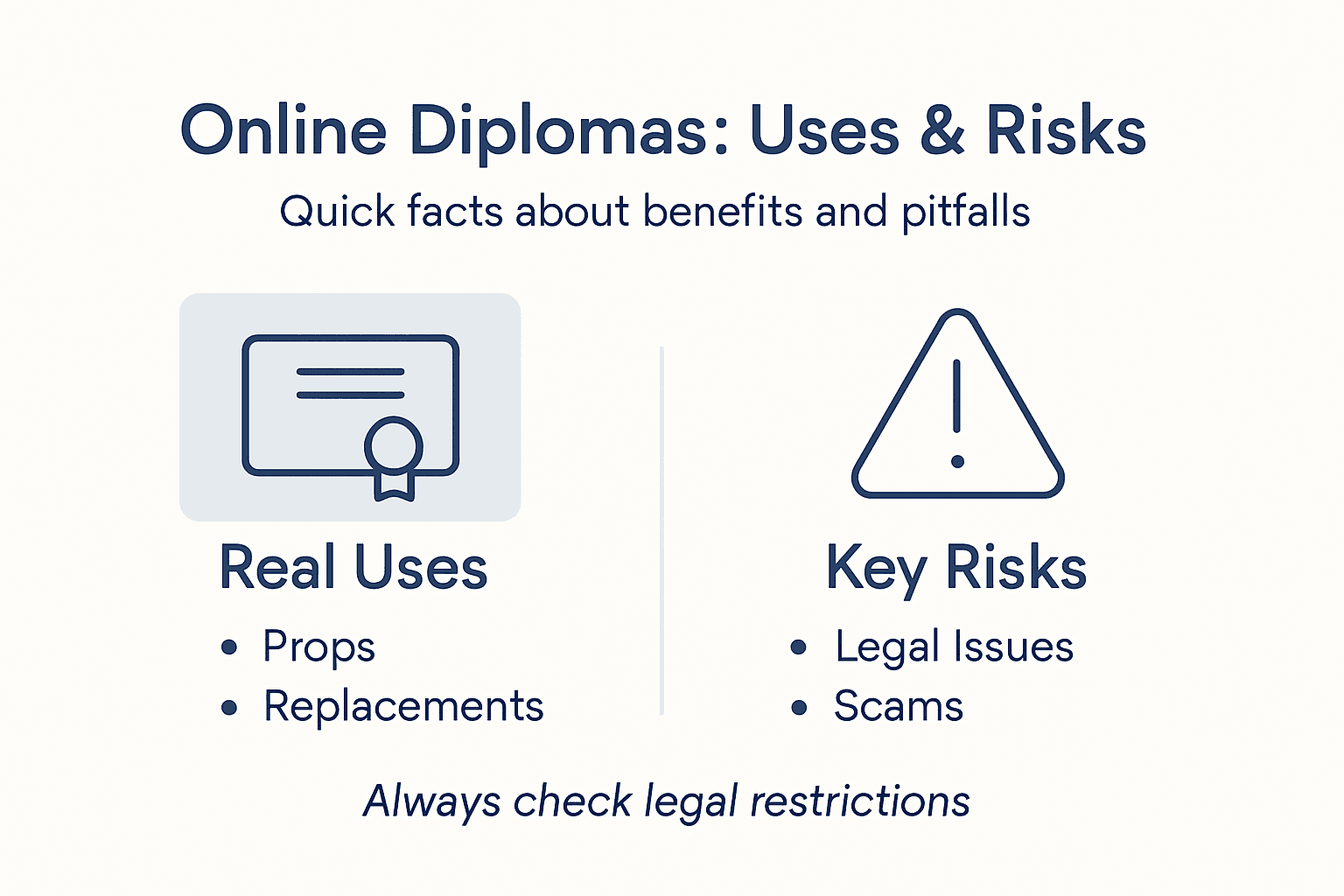 Infographic showing diploma uses and risks