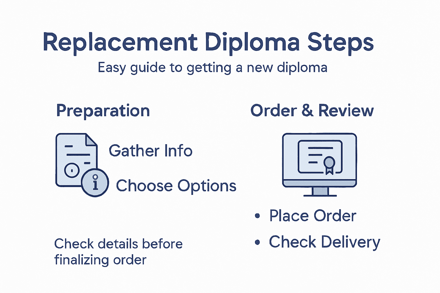 Infographic showing steps for diploma replacement