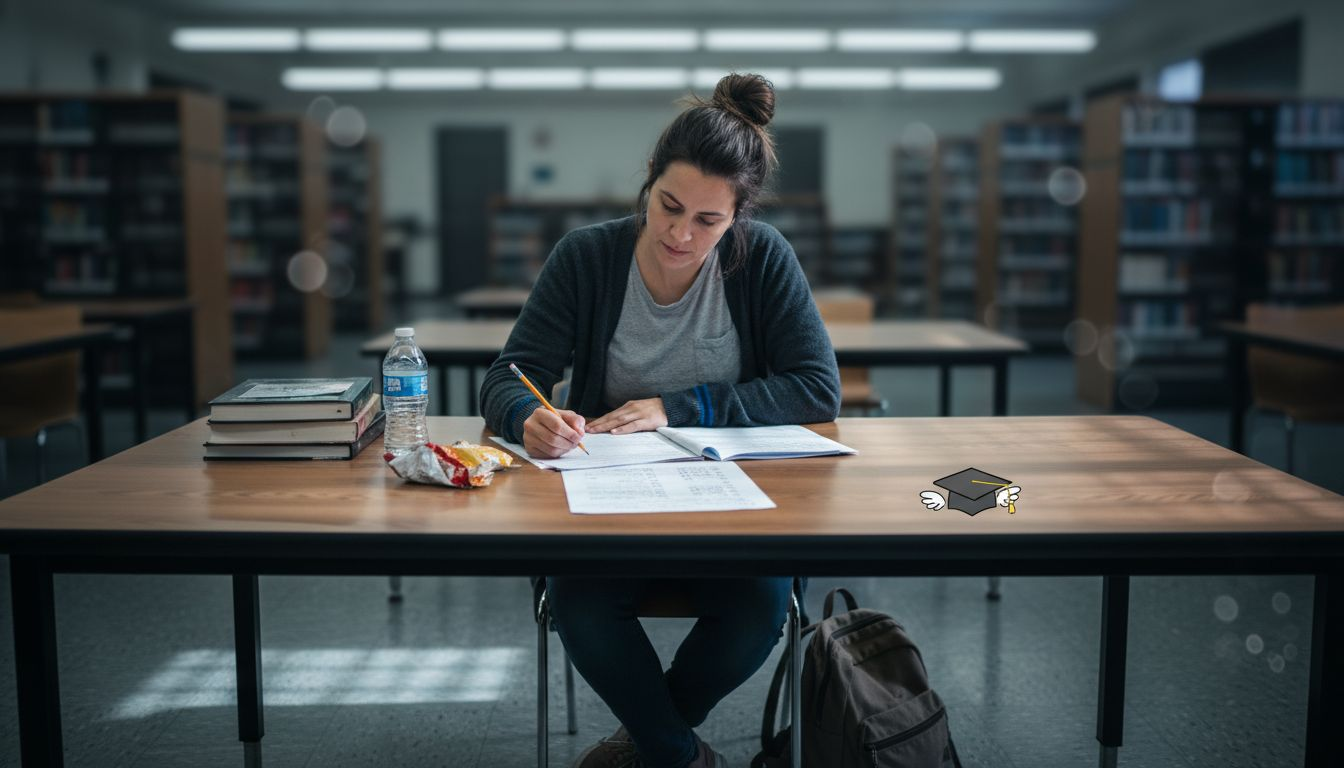 Adult student studying for GED exam