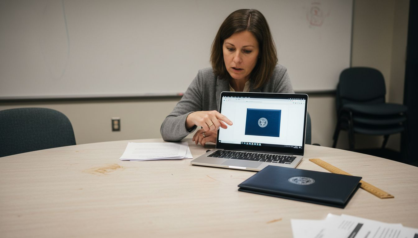 Staff reviews custom diploma cover design proofs