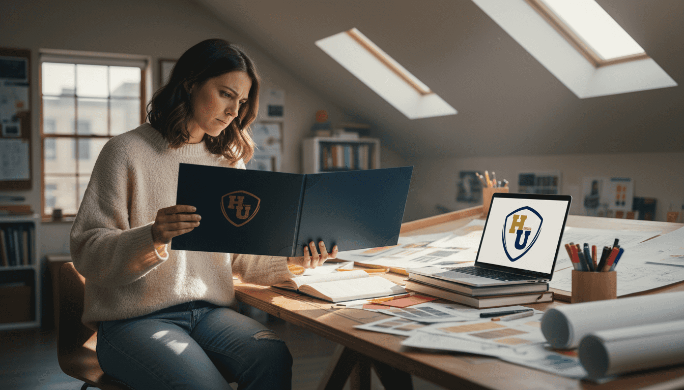 Designer reviewing customized certificate holder options