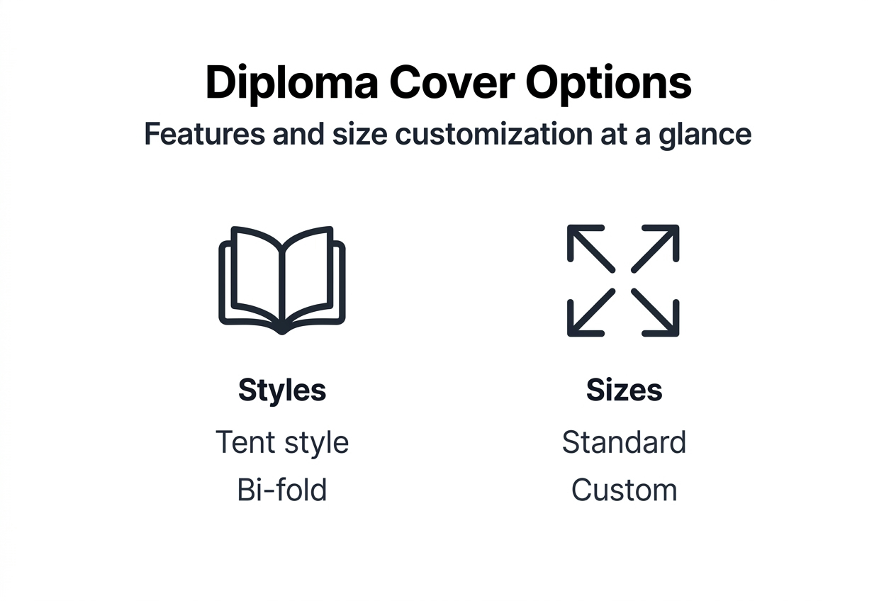 Infographic highlighting diploma cover styles and sizes
