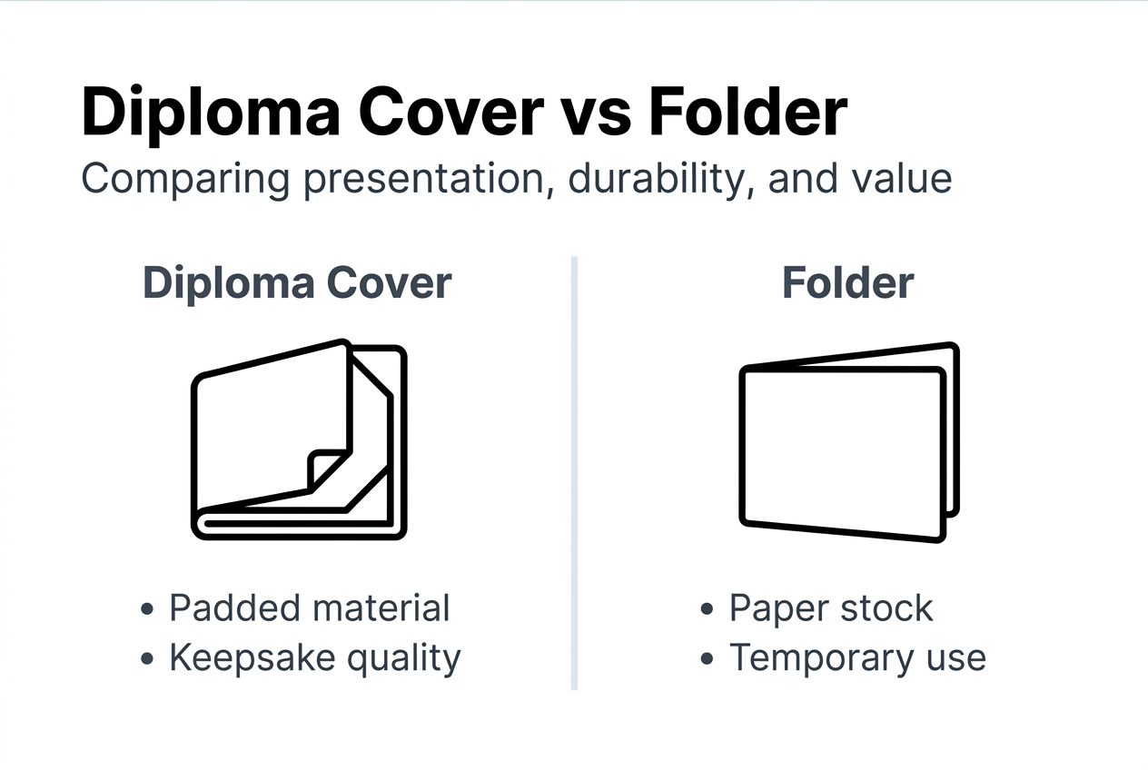 Infographic comparing diploma covers to folders