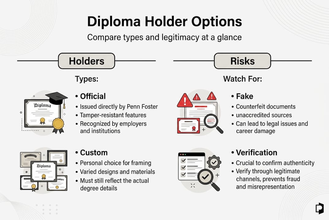 Infographic comparing diploma holder options and risks