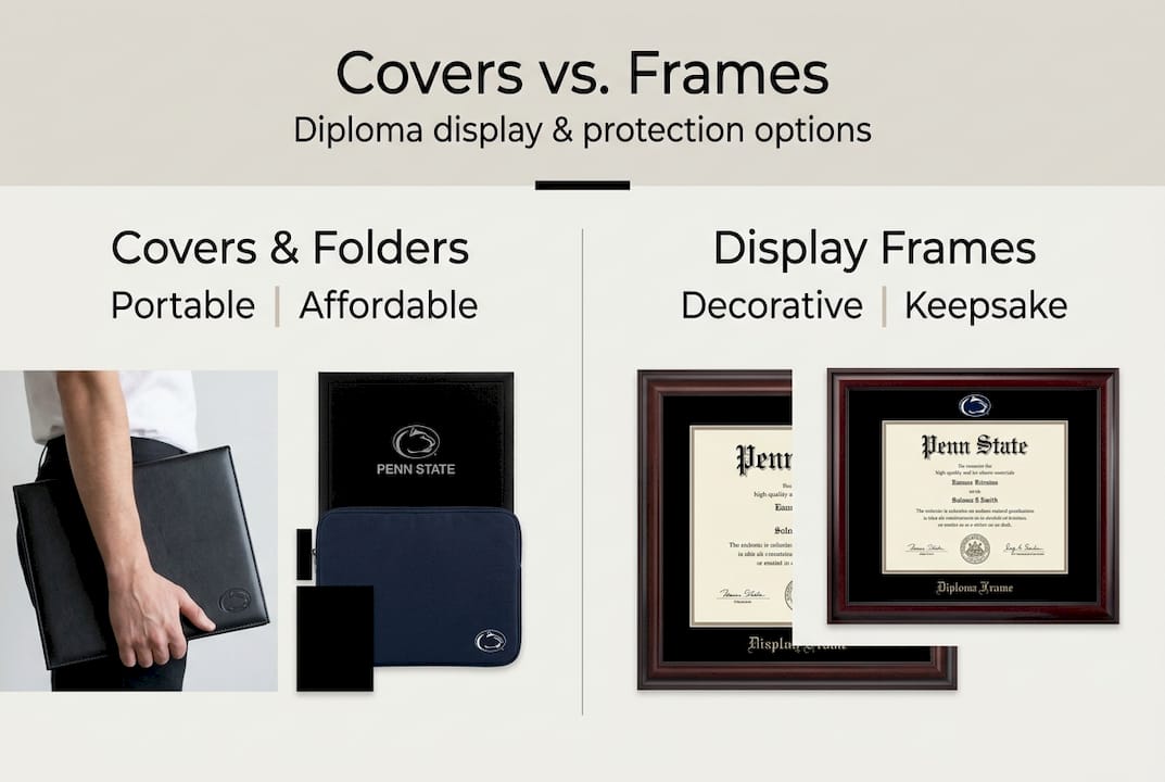 Infographic comparing diploma covers and frames