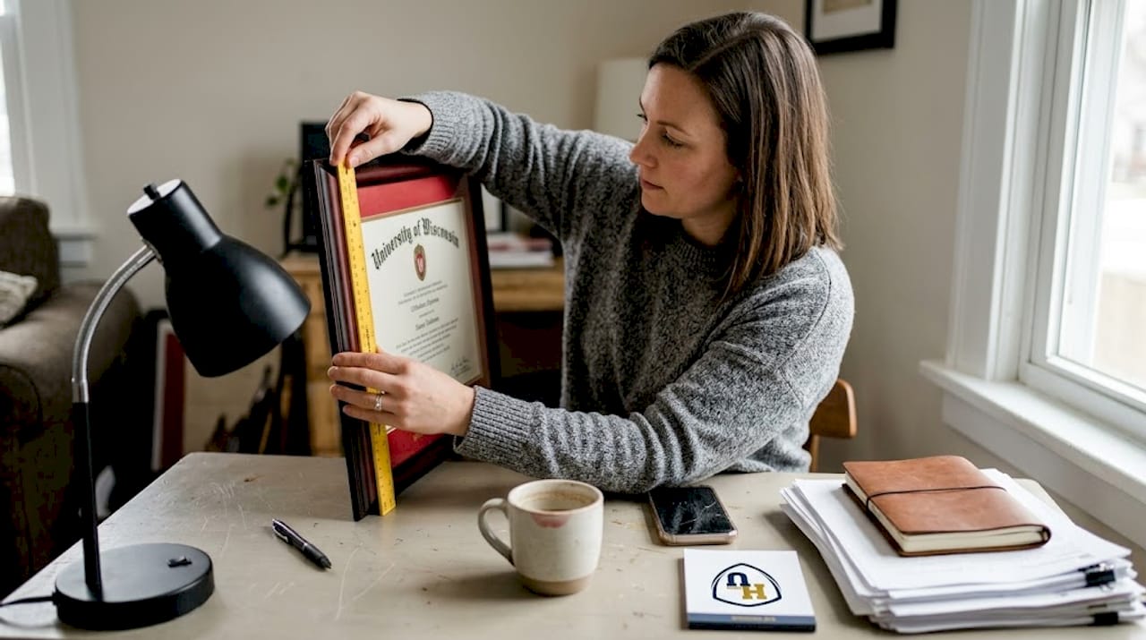 Woman measures diploma for proper frame size