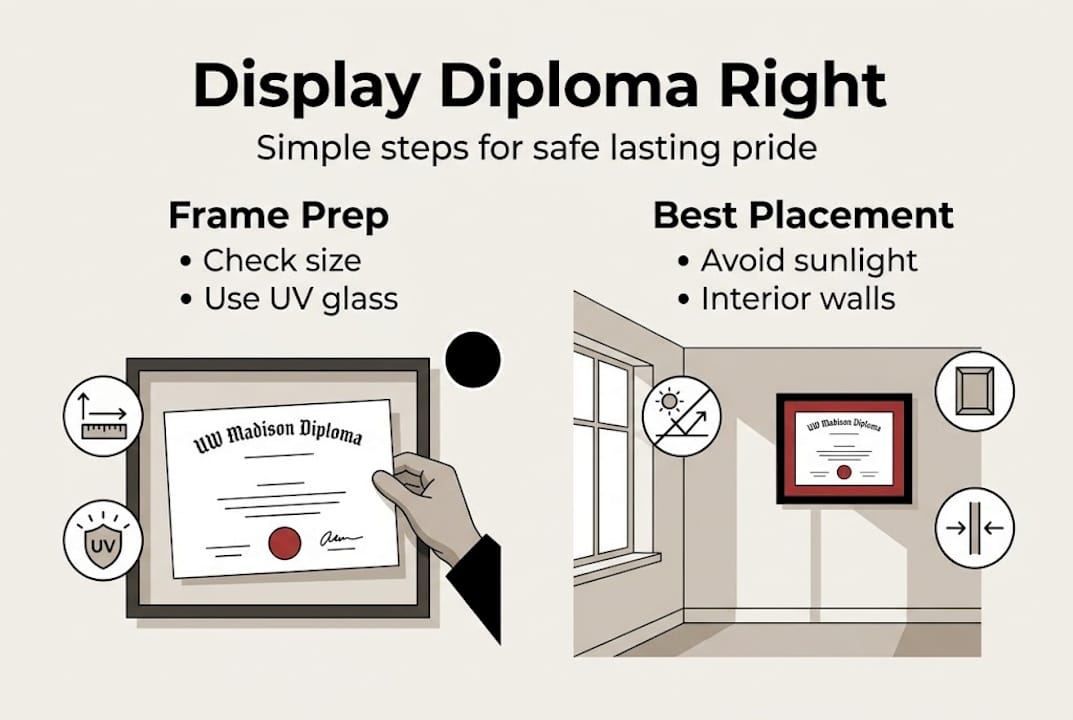 Infographic displaying diploma framing and placement tips