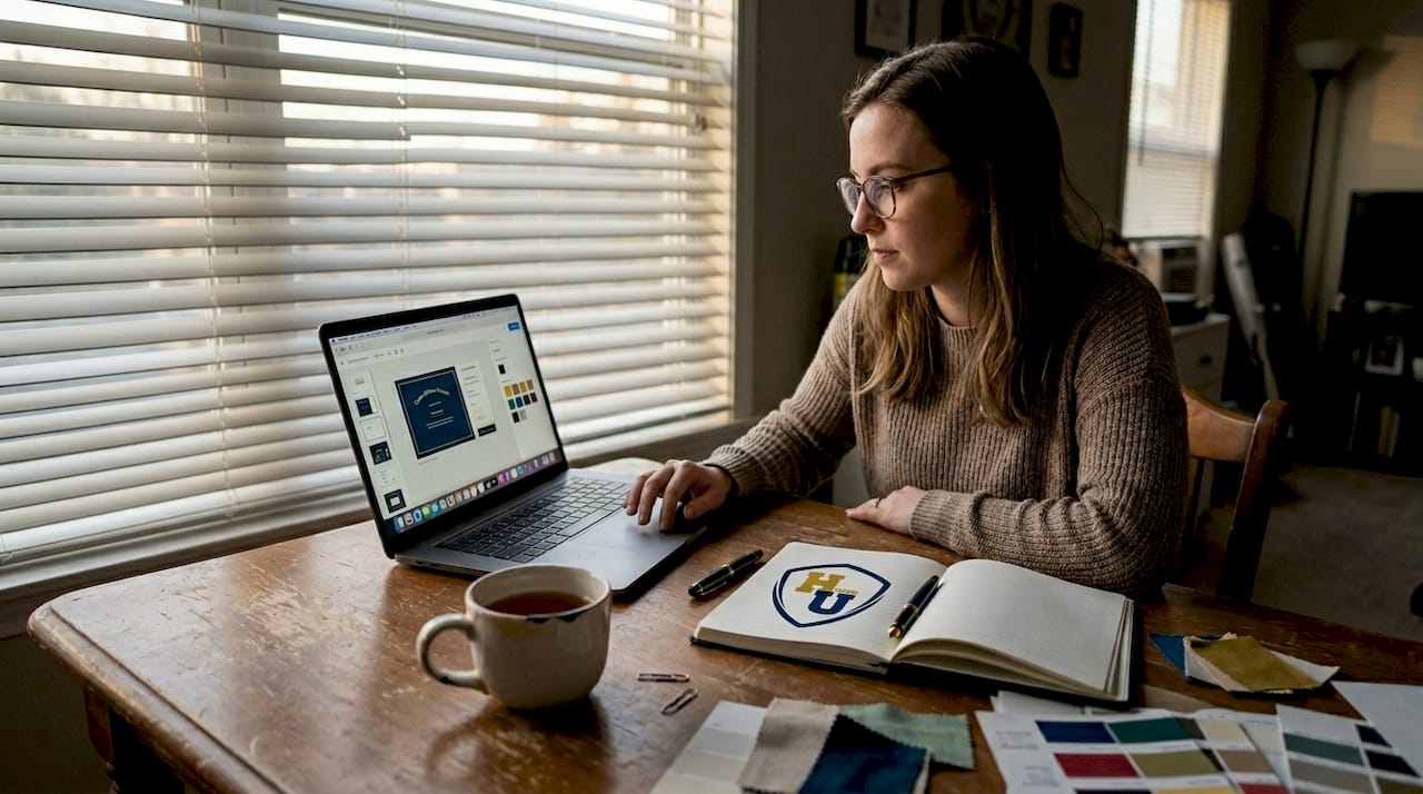 Person customizing diploma cover at home
