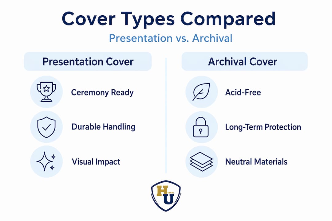 Infographic presenting presentation vs archival diploma covers