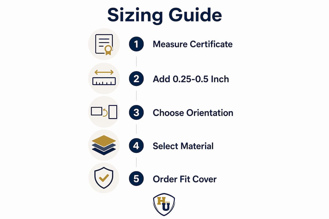 Infographic illustrating custom certificate cover sizing steps