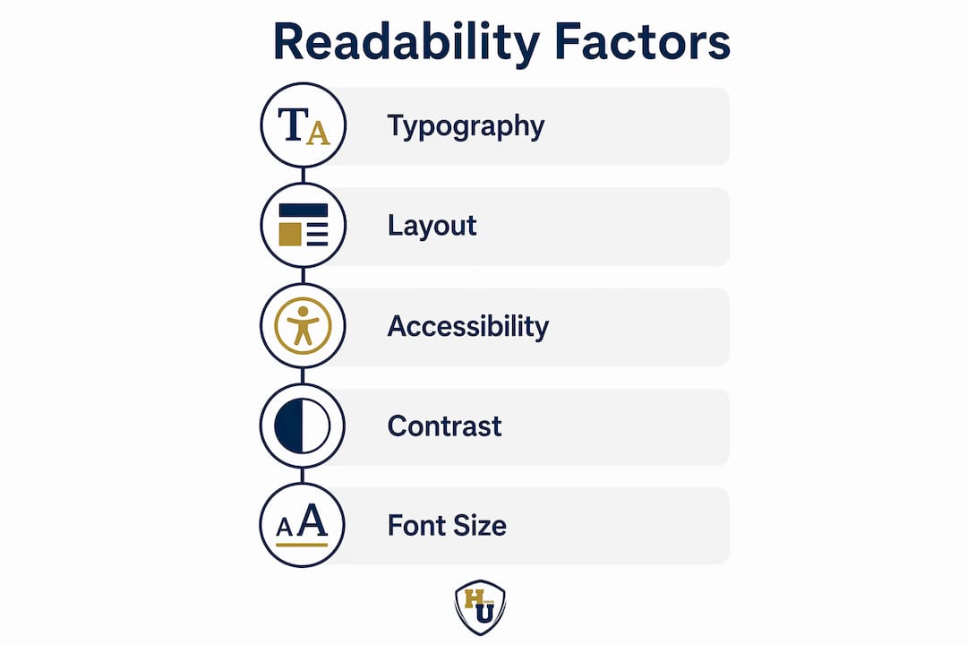 Infographic illustrating five key document readability factors