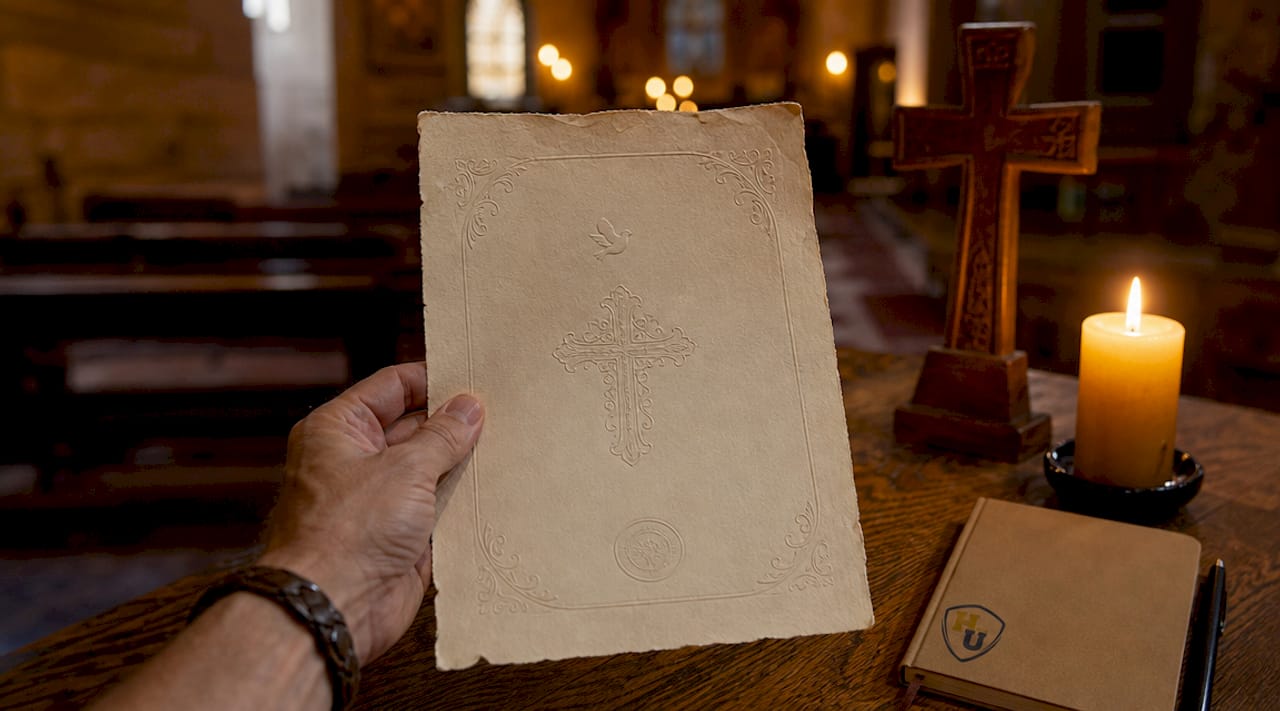 Close-up of hand holding baptism certificate