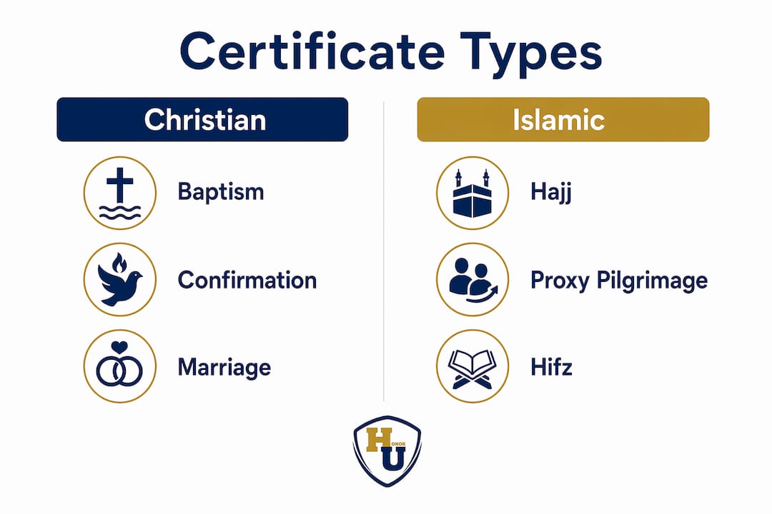 Infographic comparing Christian and Islamic certificates
