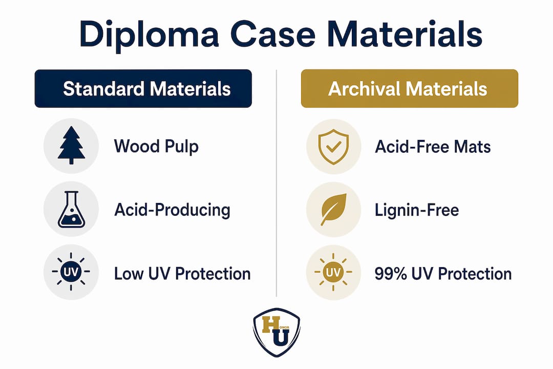 Comparison infographic of diploma case standard versus archival materials