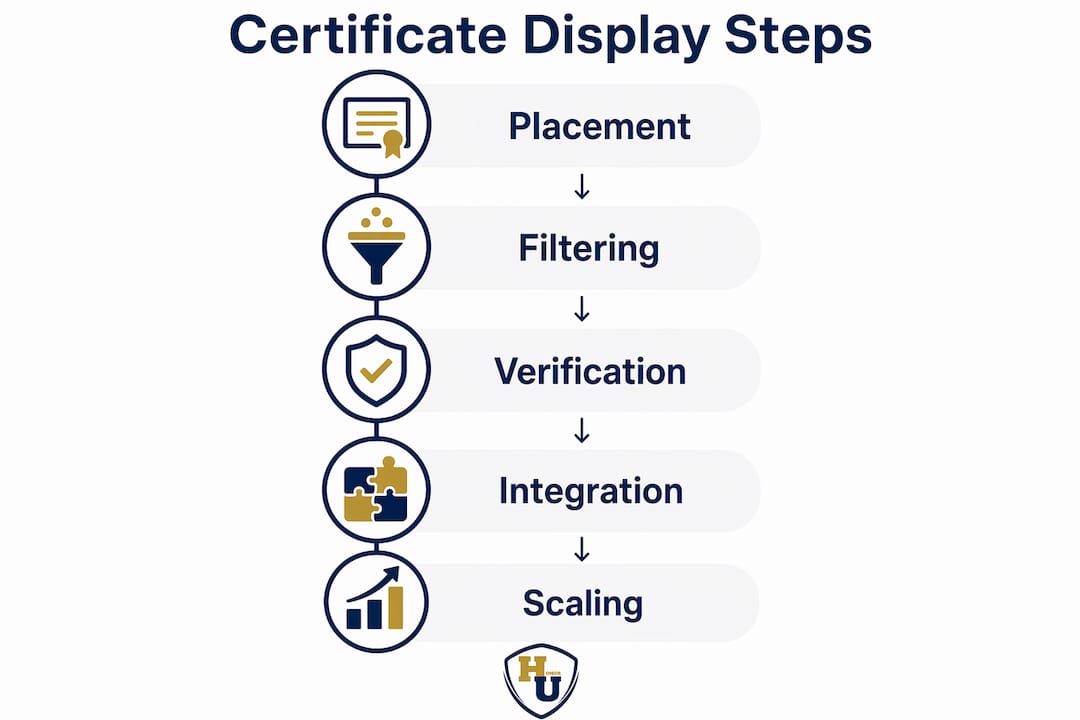 Infographic illustrating certificate display strategy steps