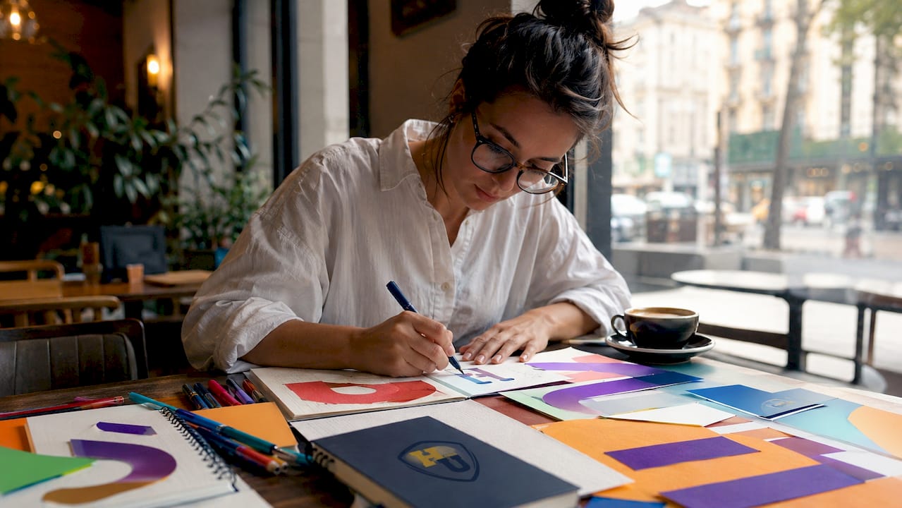 Designer sketching bold typography layouts
