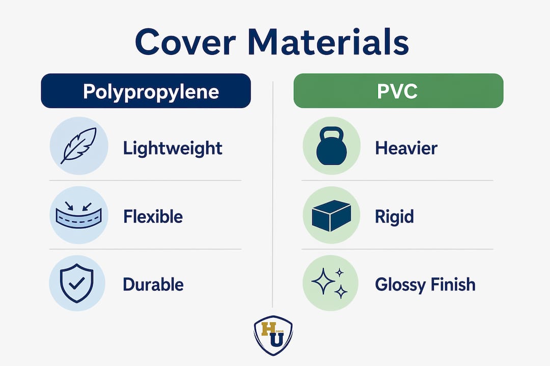 Infographic comparing polypropylene and PVC cover materials