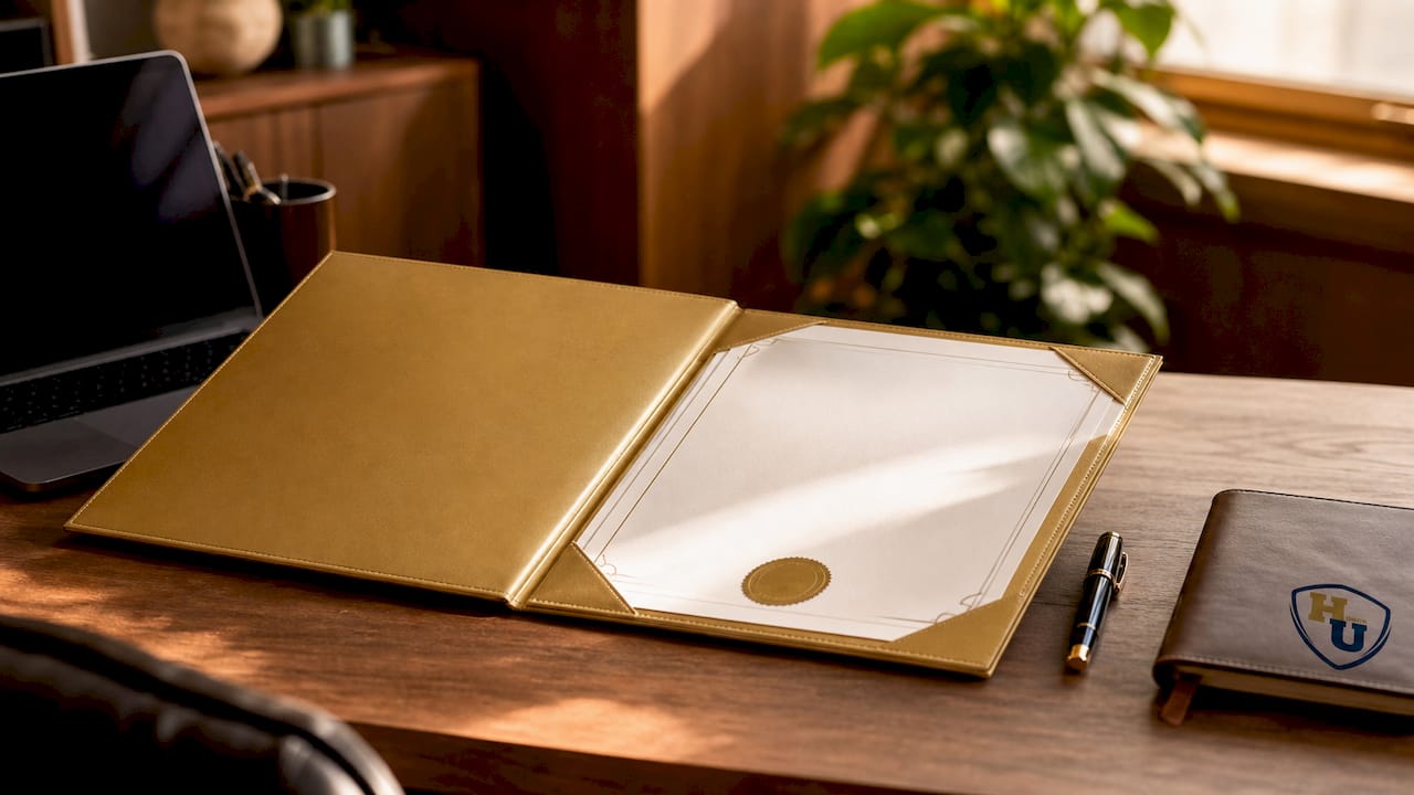 Gold foil PU leather bi-fold certificate holder