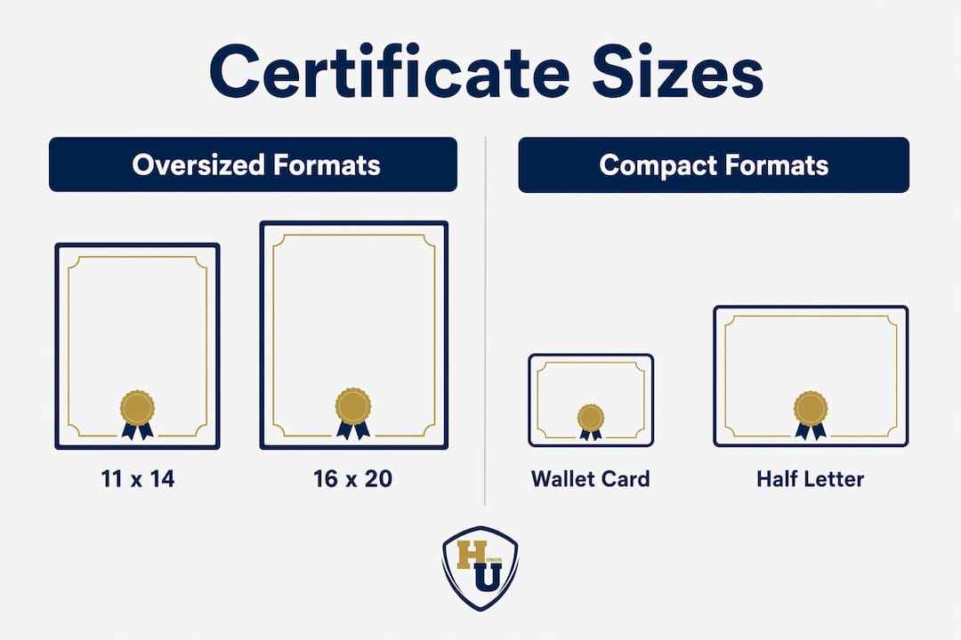 Infographic comparing oversized and compact certificate sizes