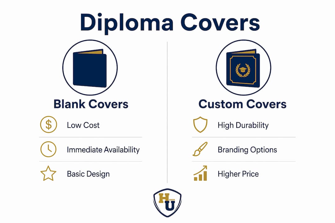 Infographic comparing blank versus custom diploma covers