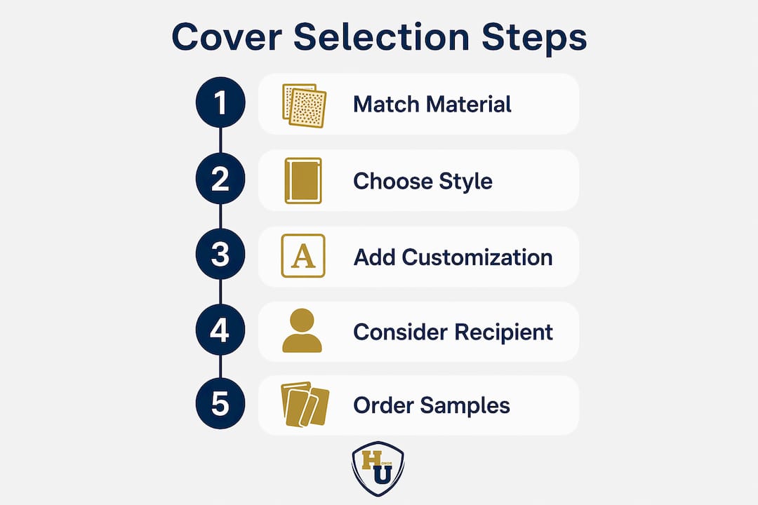 Infographic showing steps to select custom recognition covers