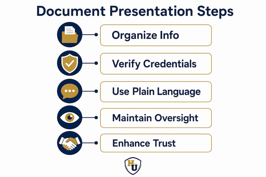 Infographic showing best practice steps for medical document presentation