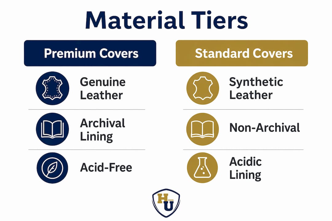 Comparison infographic of certificate cover materials