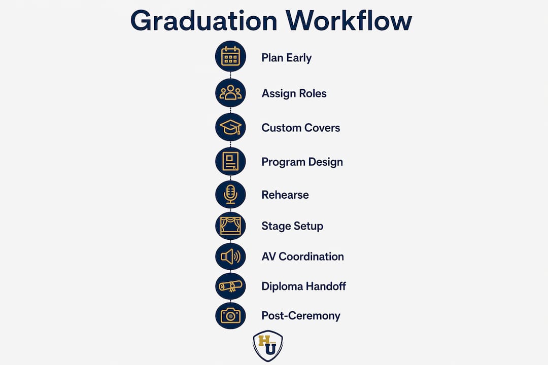 Infographic displaying graduation ceremony step-by-step workflow