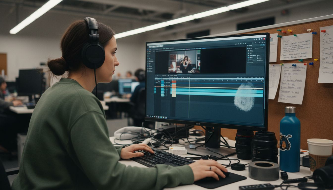 Video editor working on corporate footage
