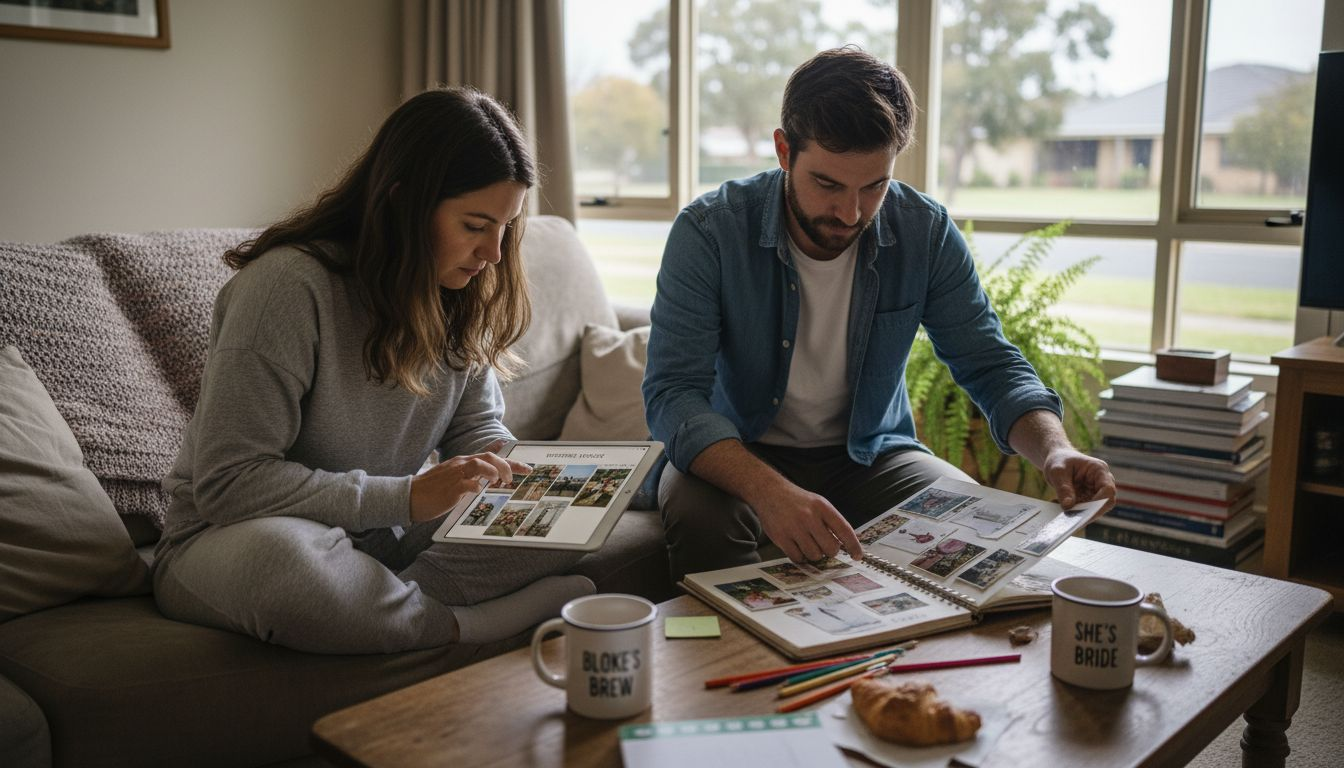 Wedding Venue Selection Guide for Stress-Free Adelaide Events 1 Couple creating wedding venue mood board