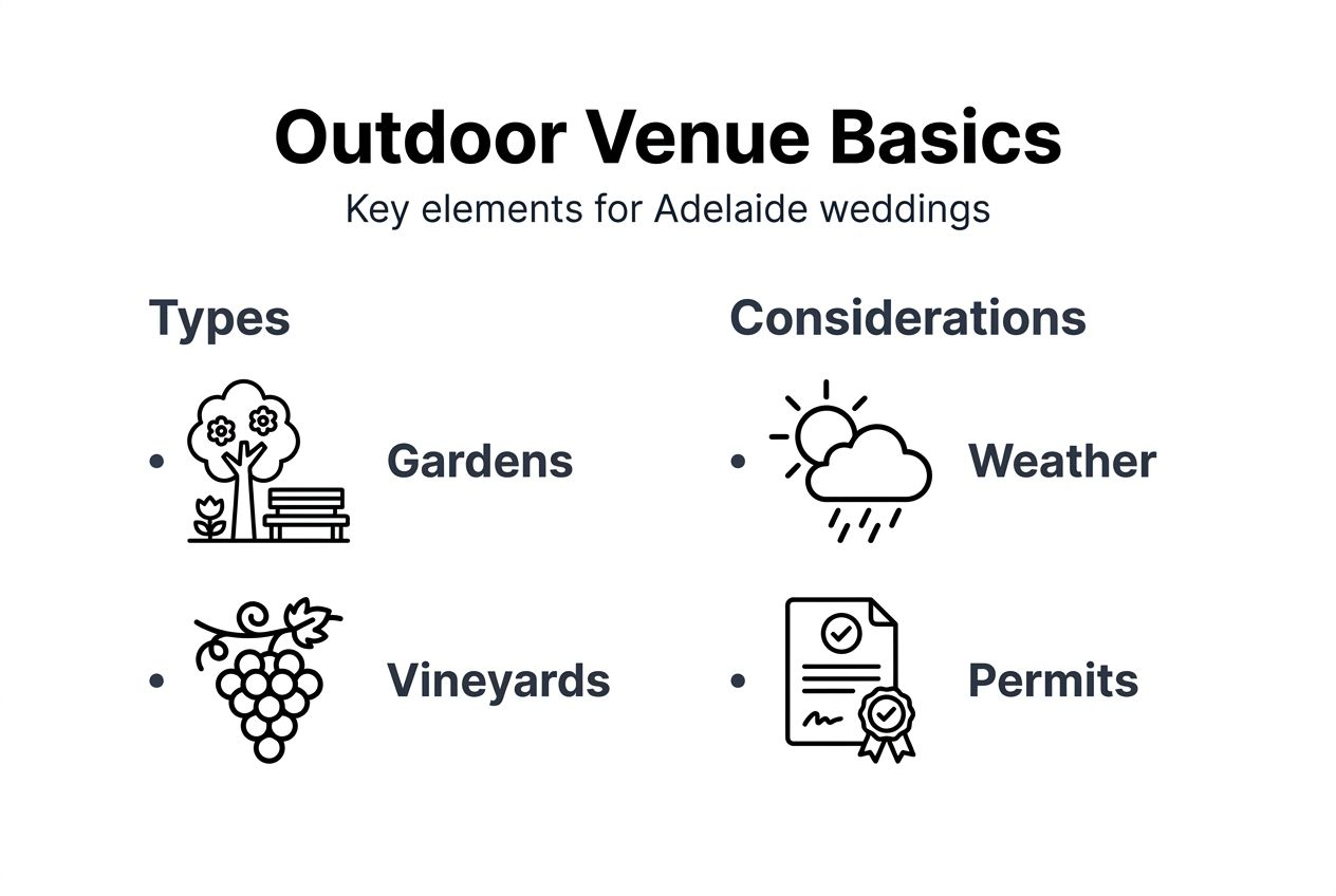 What is an outdoor wedding venue? A 2026 guide for Adelaide 2 Infographic with types and key considerations