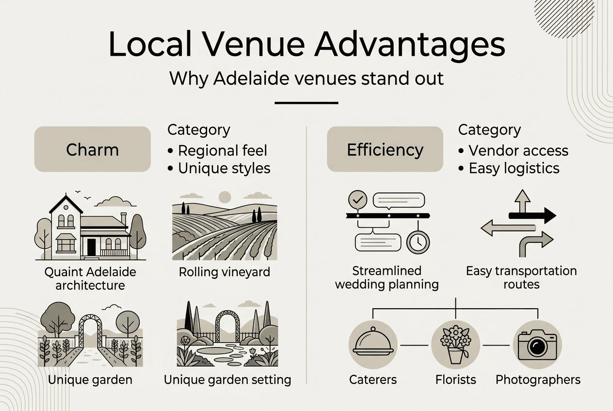 Why choose local wedding venues in Adelaide for 2026 2 Infographic showing local venue advantages