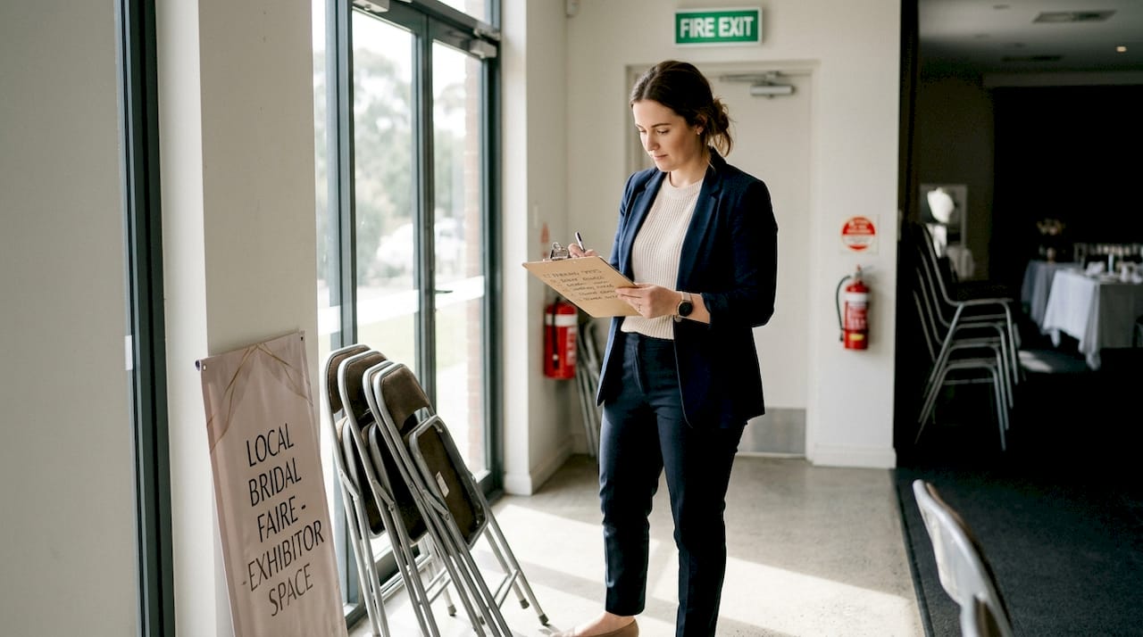 Why couples compare venues: making the right choice in Adelaide 1 Wedding planner checking venue logistics with clipboard