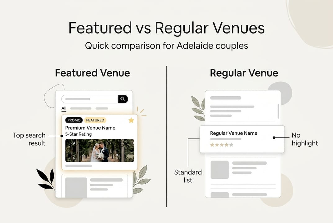 What is a featured venue: guide for Adelaide couples 2 Infographic comparing featured and regular venues