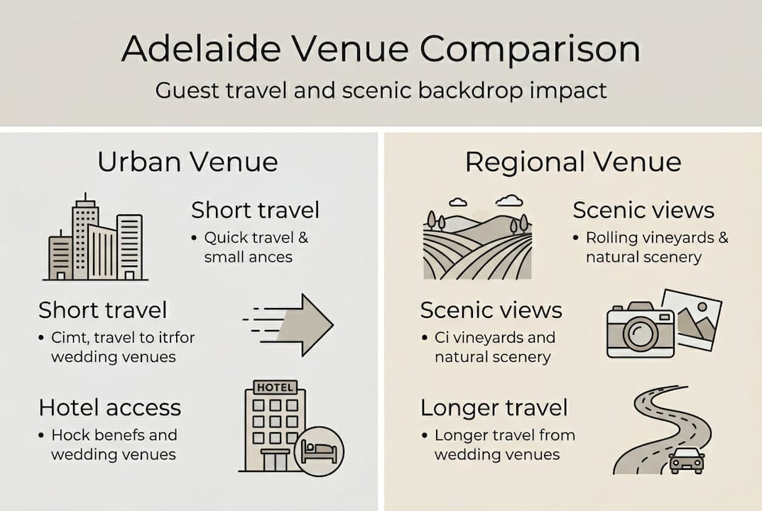 How venue location shapes your Adelaide wedding experience 2 Infographic comparing urban and regional venues