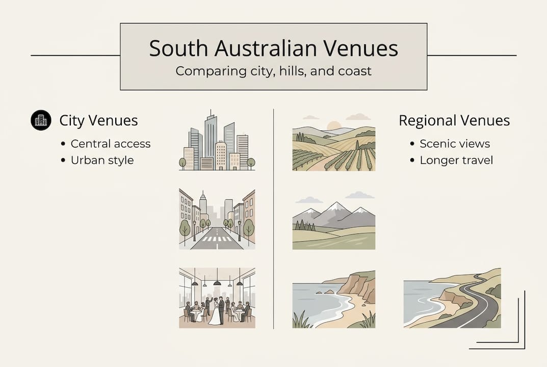 Why venue location matters for Adelaide weddings: right choice 2 Infographic comparing Adelaide venue types