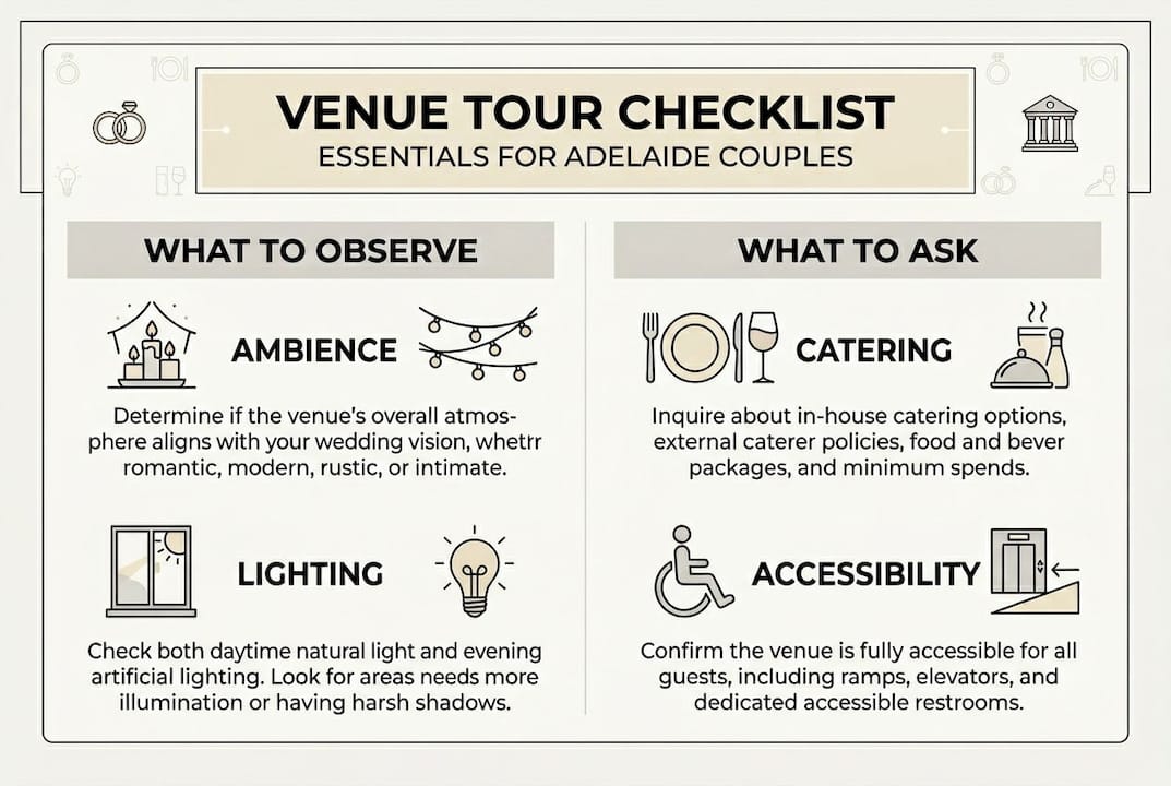Venue tours: the essential step in Adelaide wedding planning 1 Infographic outlining wedding venue tour essentials