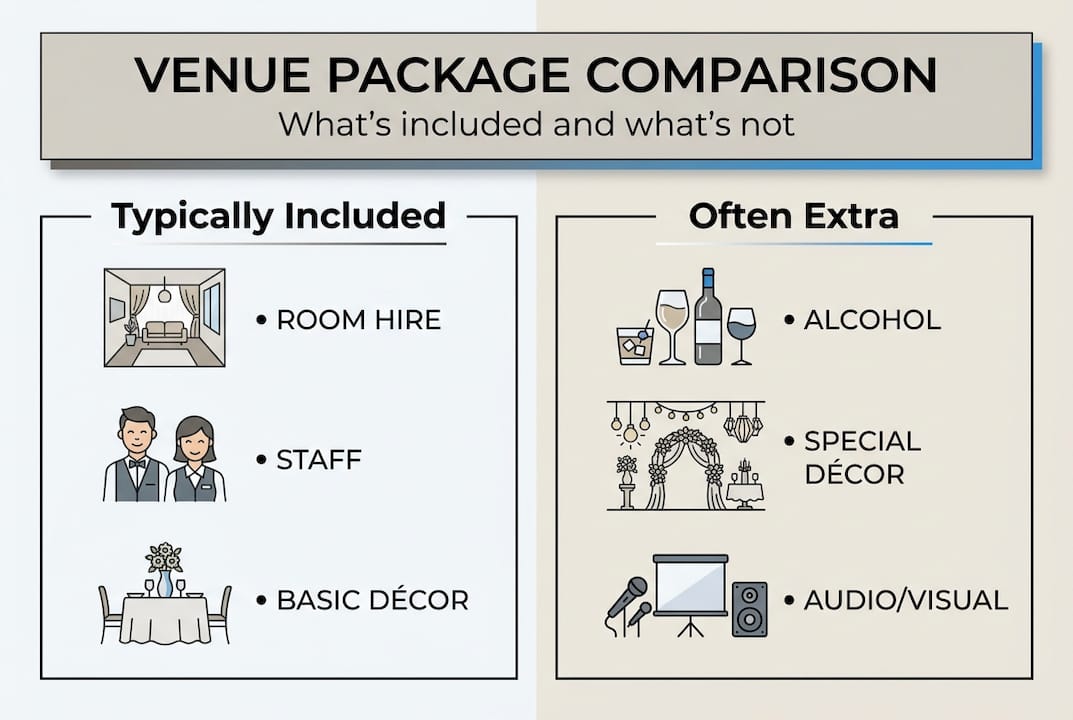 How to compare venue packages for your Adelaide wedding 1 Infographic showing common venue inclusions and extras