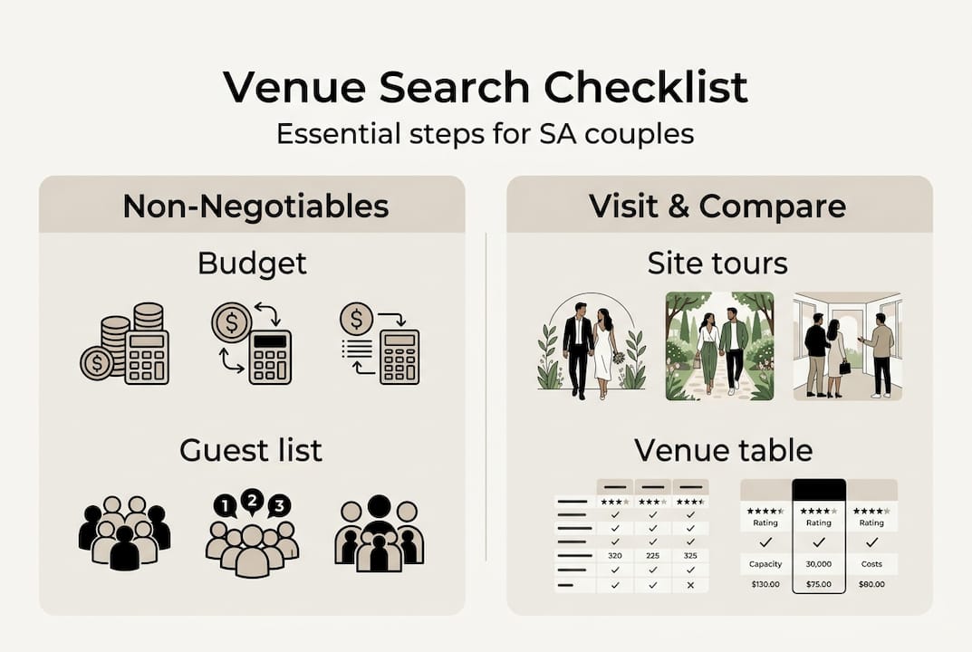 Optimise your venue search: expert tips for SA couples 2 Infographic with steps for venue search